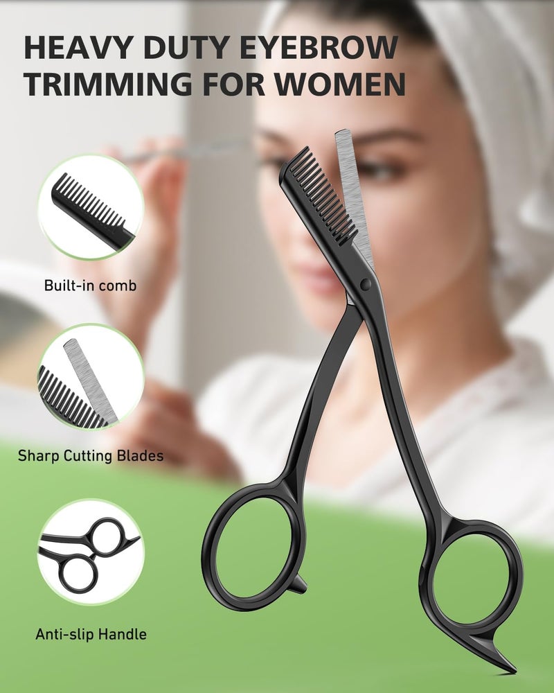 Baluca Eyebrow Scissors with Comb | Professional Stainless Steel Eyebrow Trimmer for Women & Men | Dual-Design Precision Eye Brow Trimmer Scissors for Effortless Grooming, Silver (Black) - Image 4